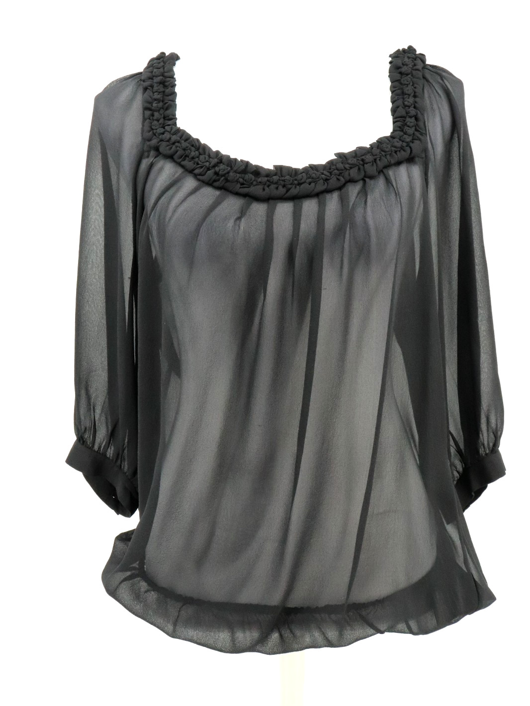 Ted Baker Sheer Silk Blouse Size 4 US 10 12 Black Chiffon 3/4 Sleeves Whimsigoth