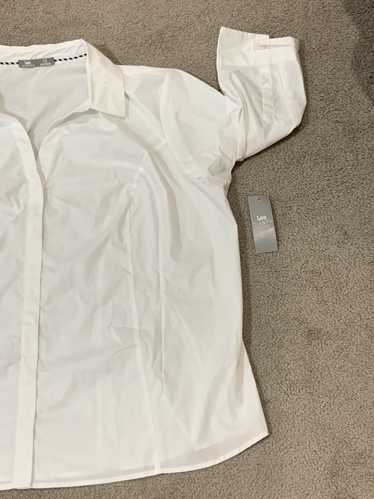 Lee Riders Button Up Shirt Womens SZ 4X White 3/4 Sleeve Stretch Business Basic
