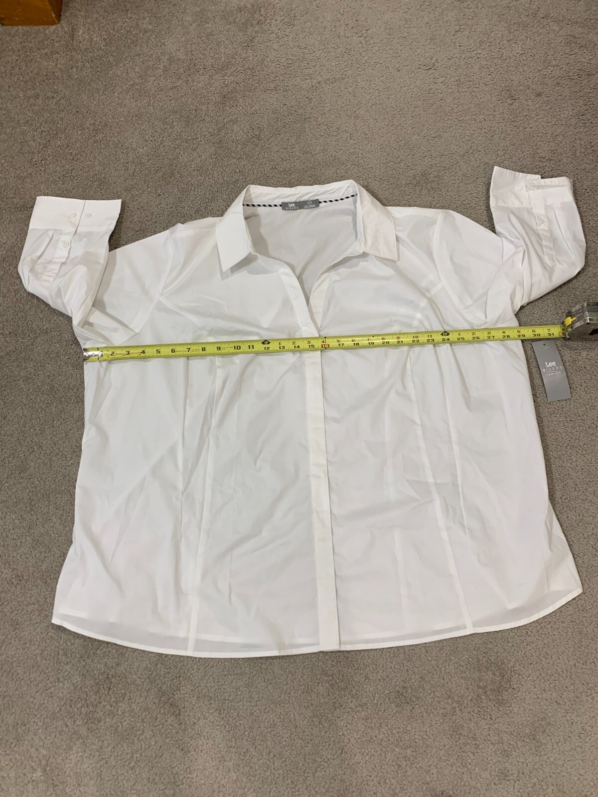 Lee Riders Button Up Shirt Womens SZ 4X White 3/4 Sleeve Stretch Business Basic