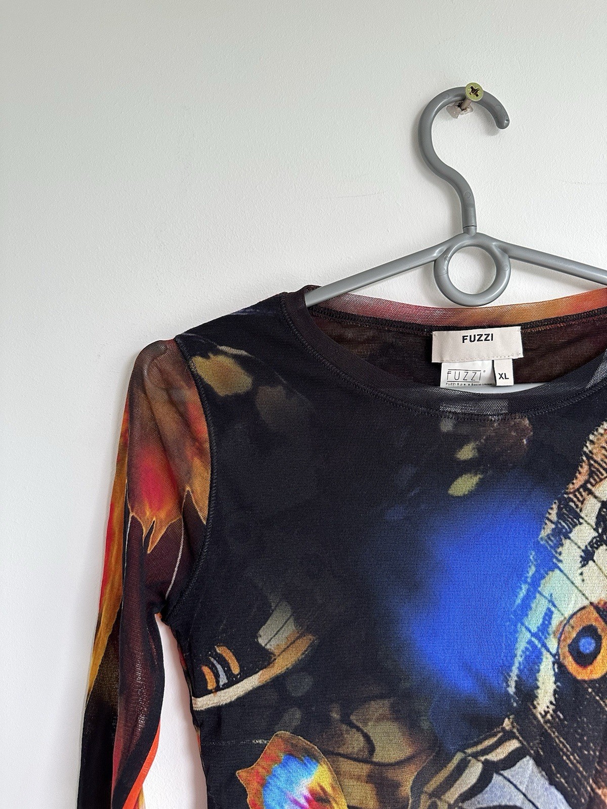 Vintage Fuzzi Jean Paul Gaultier Butterfly Print Long Sleeve Mesh Blouse Size XL