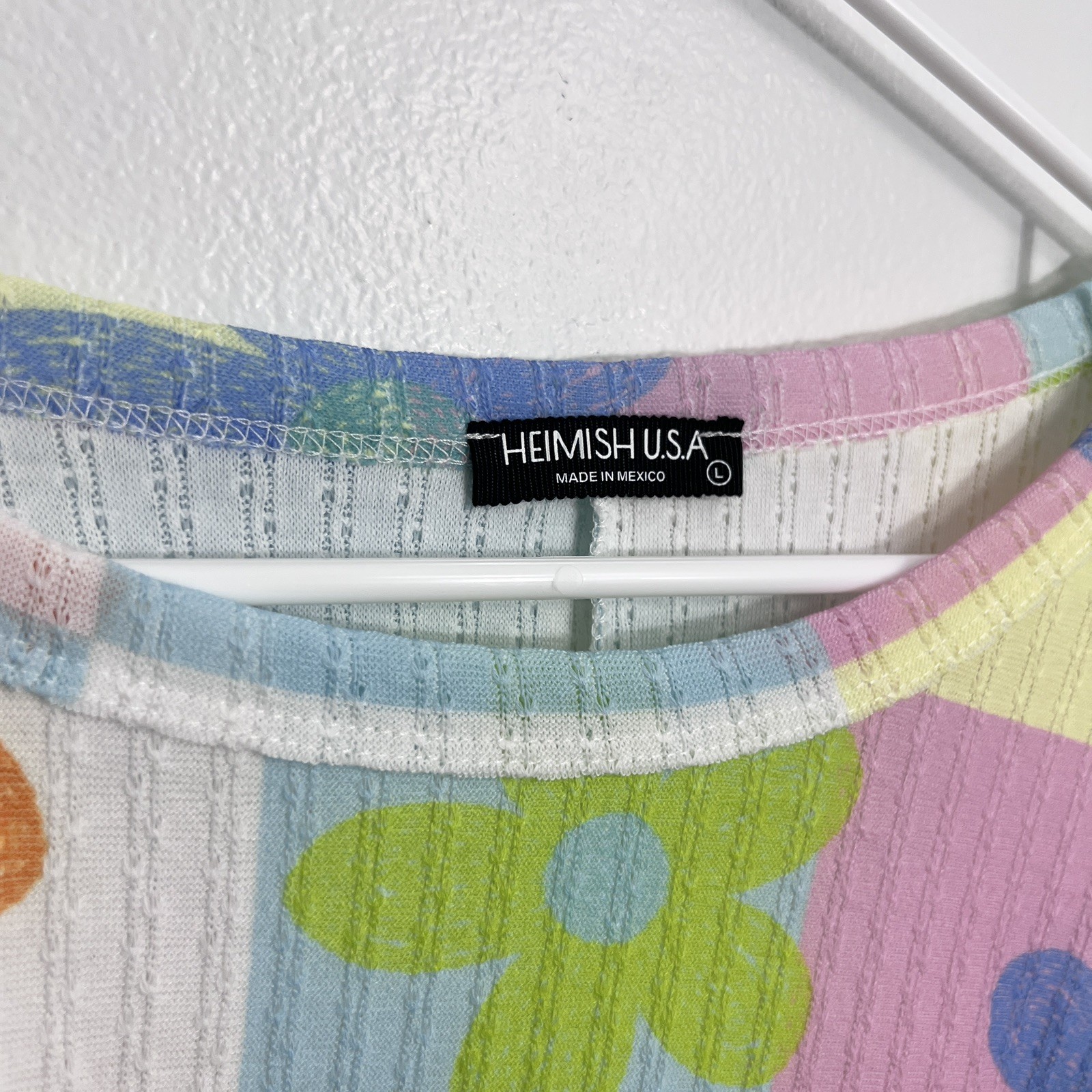 Heimish USA Colorful Daisy Floral Oversized Textured Blouse Top Large Hippy Boho