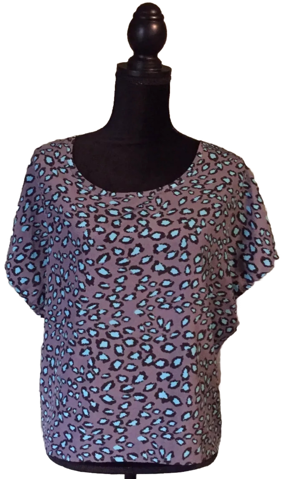 Xhilaration Womens Shirt Size Large Turquoise Blue Grey Cheetah Loose Fitting