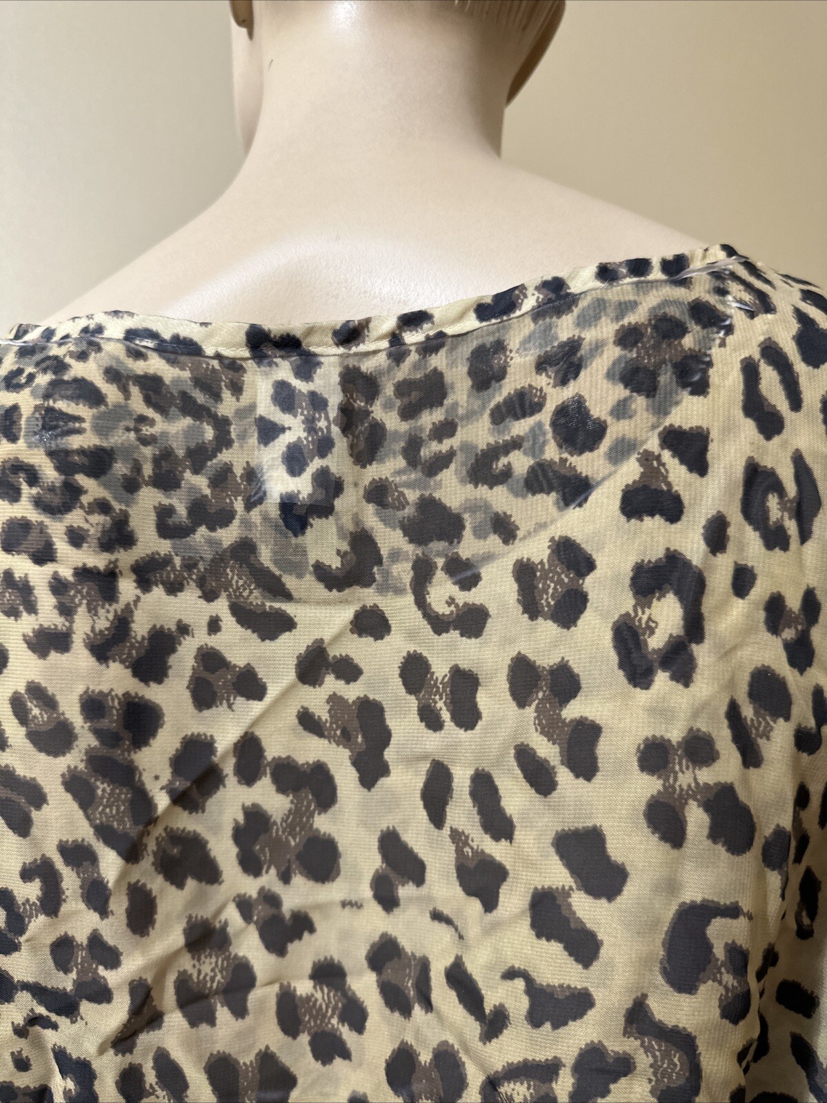 Women’s Beige Leopard Polyester Casual Summer Elastic Waist Size S Blouse Top