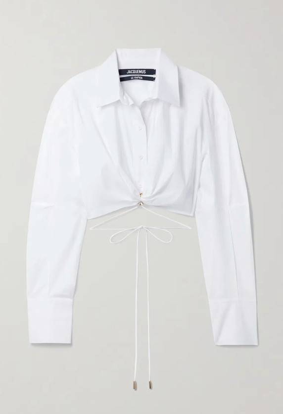 JACQUEMUS Plidao Cropped Embellished Cotton-Blend Poplin Shirt