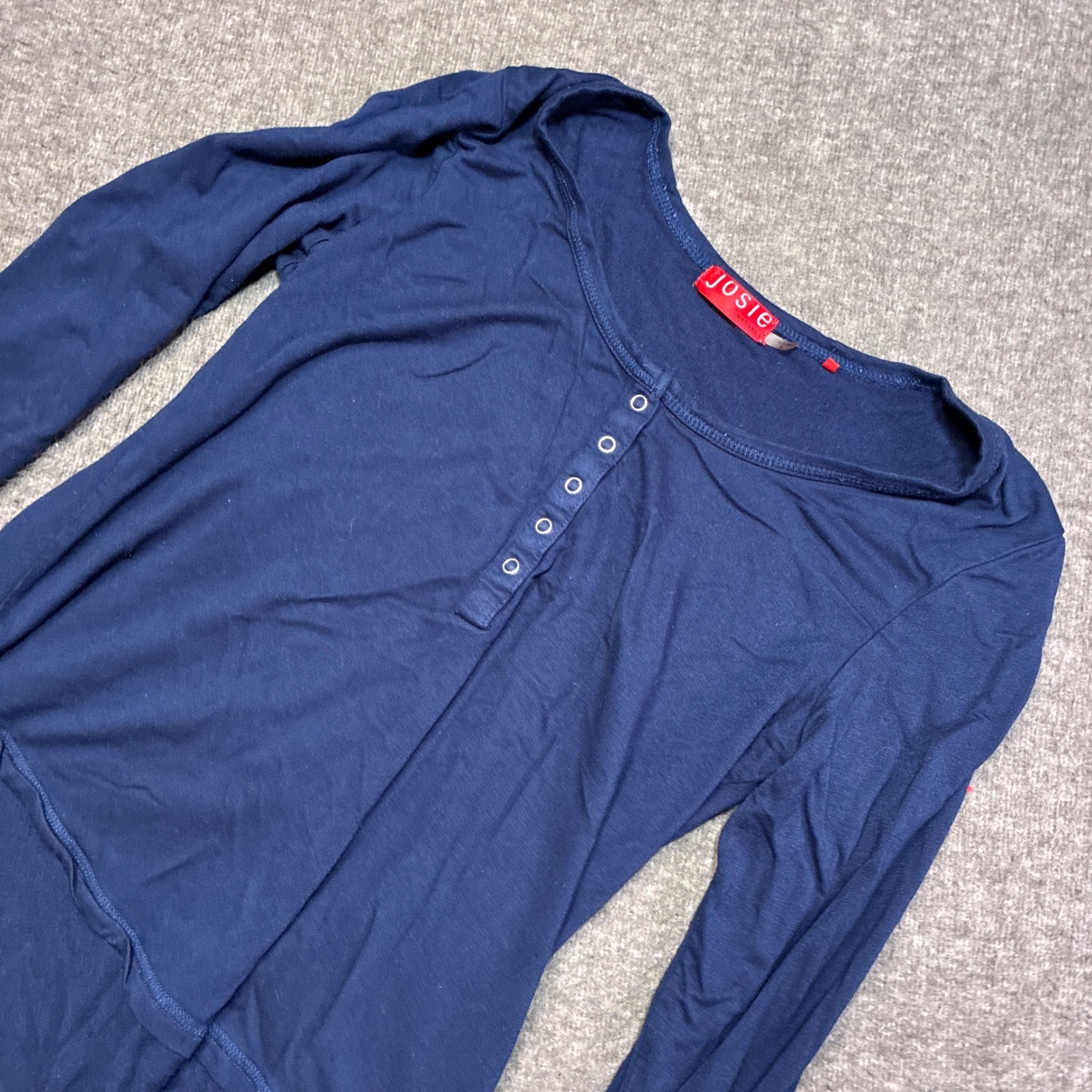 Josie Natori Henley Top Women S Navy Blue Long Sleeve Rayon Blend