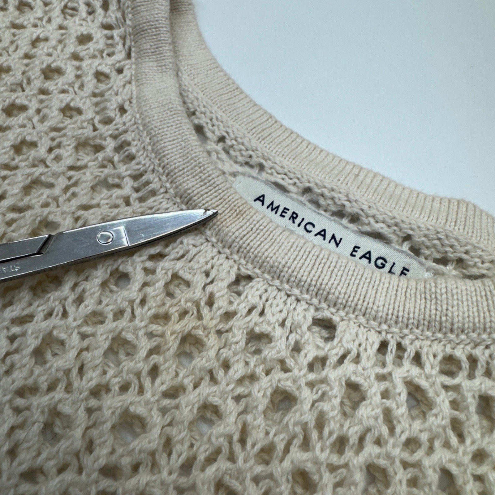 American Eagle Tank Top Womens Small Cream Crochet Boho Coastal Festival