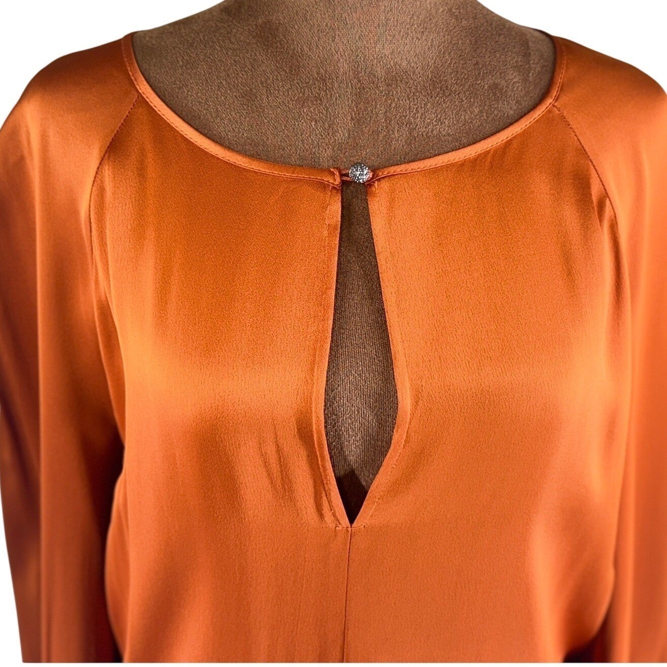 Clips More Blouse Women IT 48 US 12 Rust Long Sleeve Keyhole Sparkle Cuff NWT