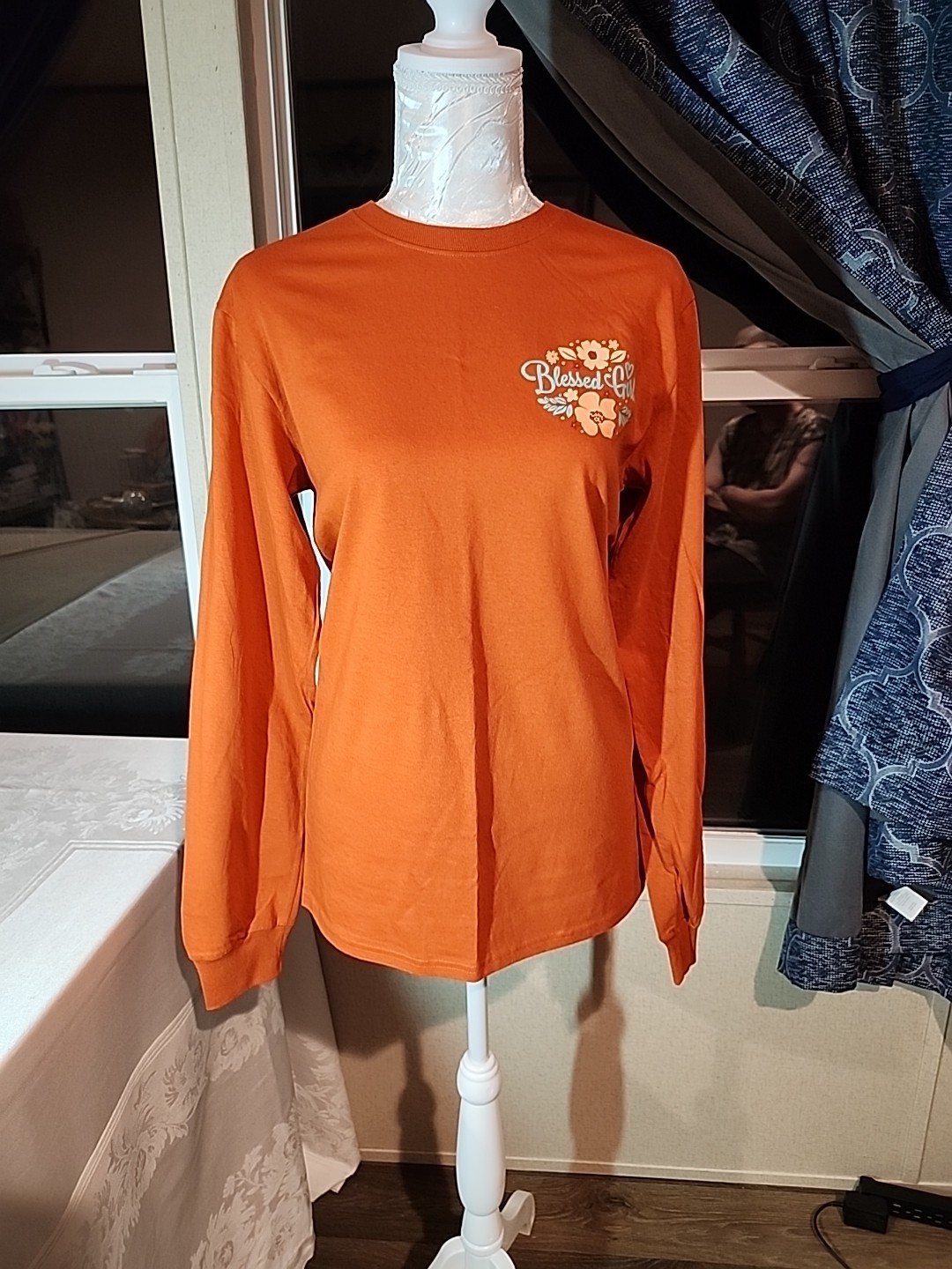 Blessed Girl NWT Small Orange Long Sleeve T-Shirt “Style & Grace” Back Graphic