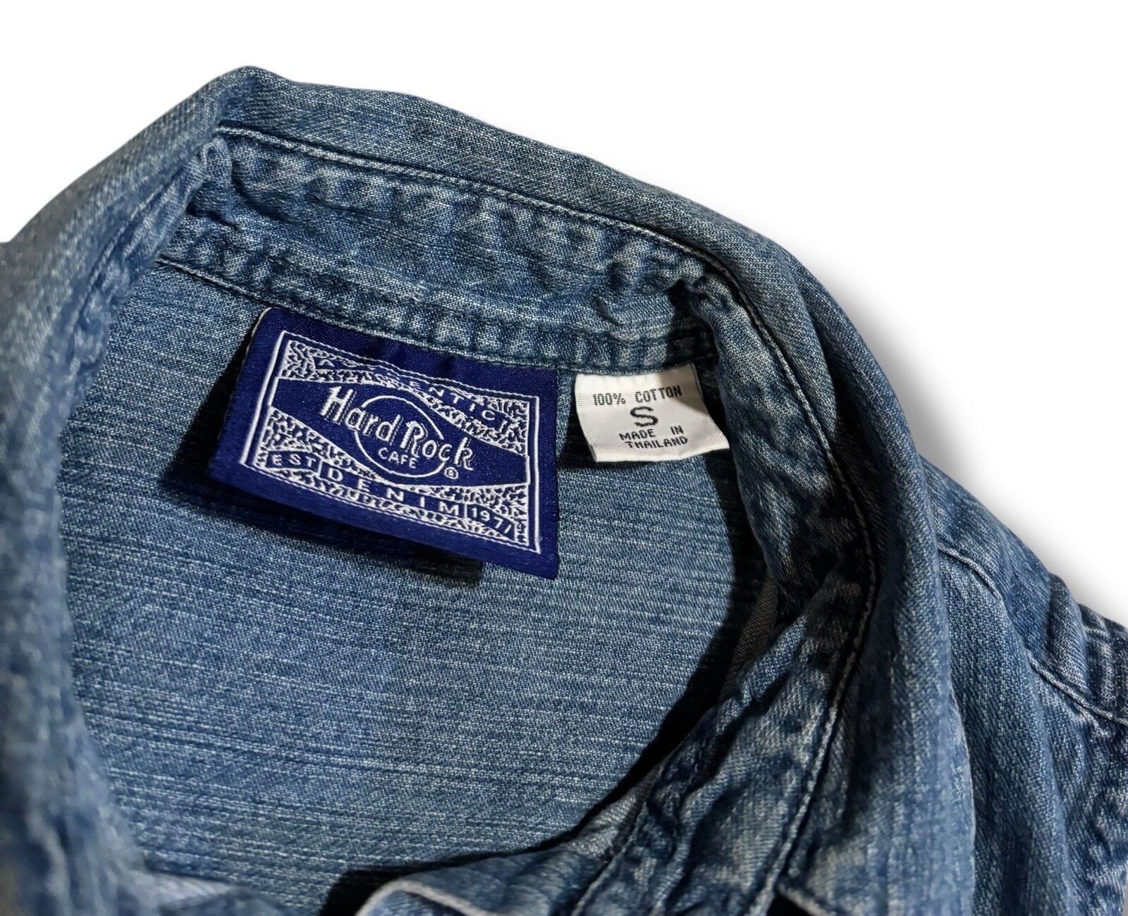 VTG Hard Rock Cafe Orlando Logo Blue Denim Sleeveless Shirt Womens Size Small