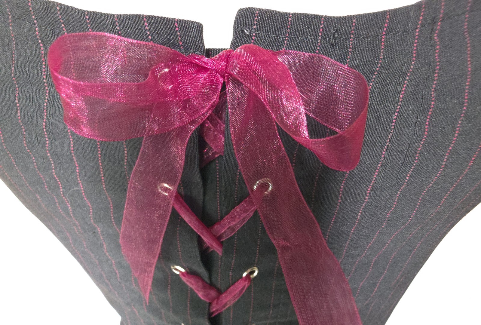 Vintage 90s y2k 2000s Corset Vest Top Black & Red Pinstripe Whimsygoth Office