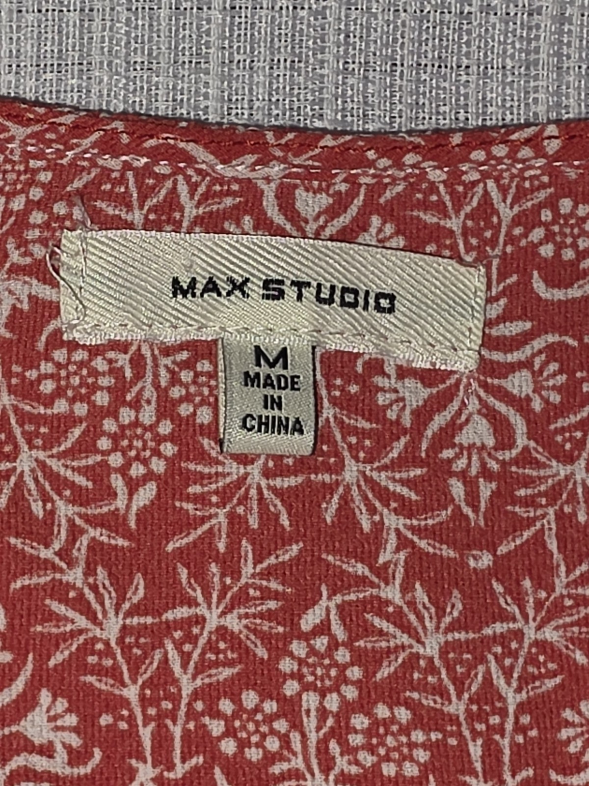 Max Studio Red/White Floral V-Neck Long Sleeve Blouse Elastic Waist M