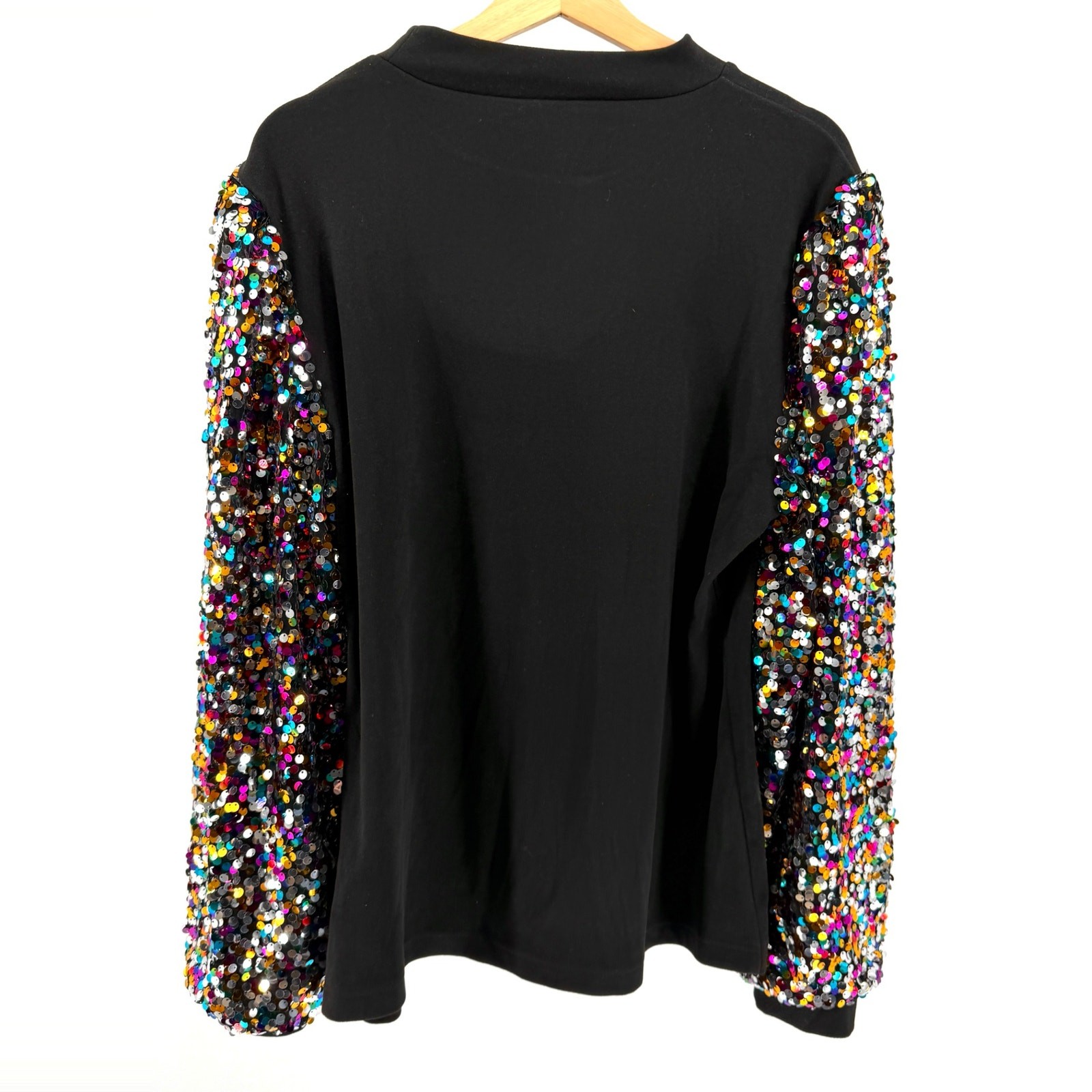 Anna-Kaci Black Multi-Color Sequin Sleeve Mock Neck Sweatshirt