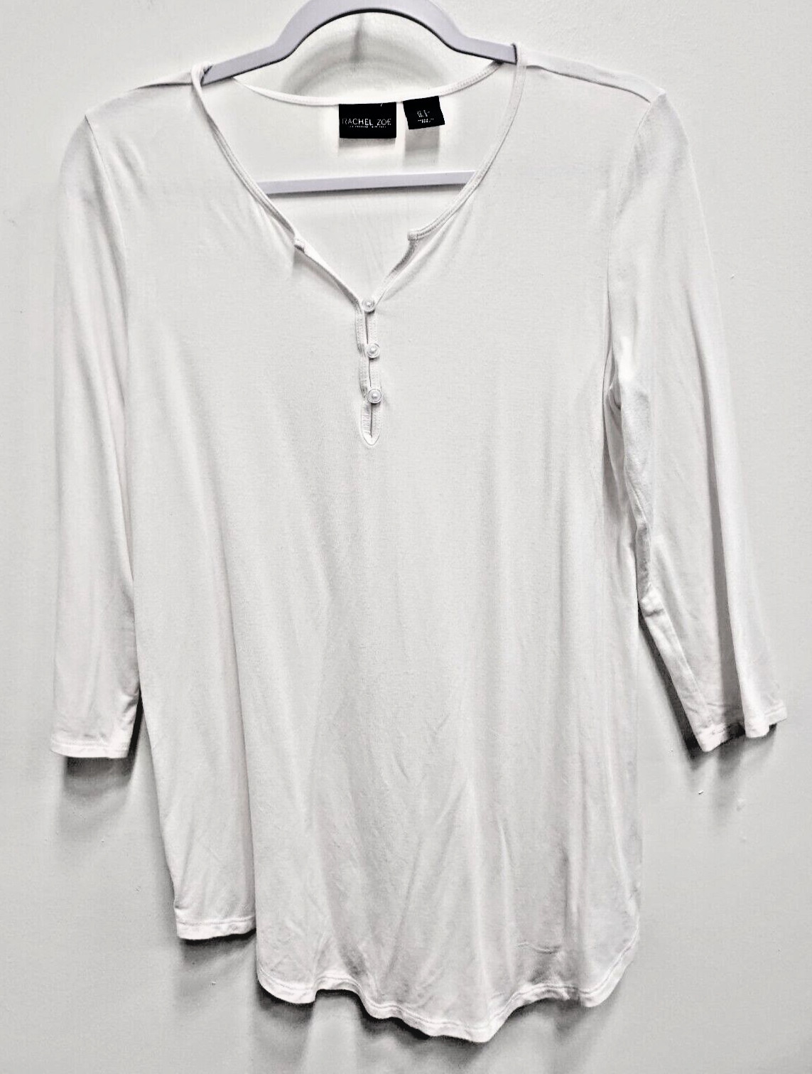Rachel Zoe Womens Henley Top Small White 3/4 Sleeve Minimalist Capsule Casual
