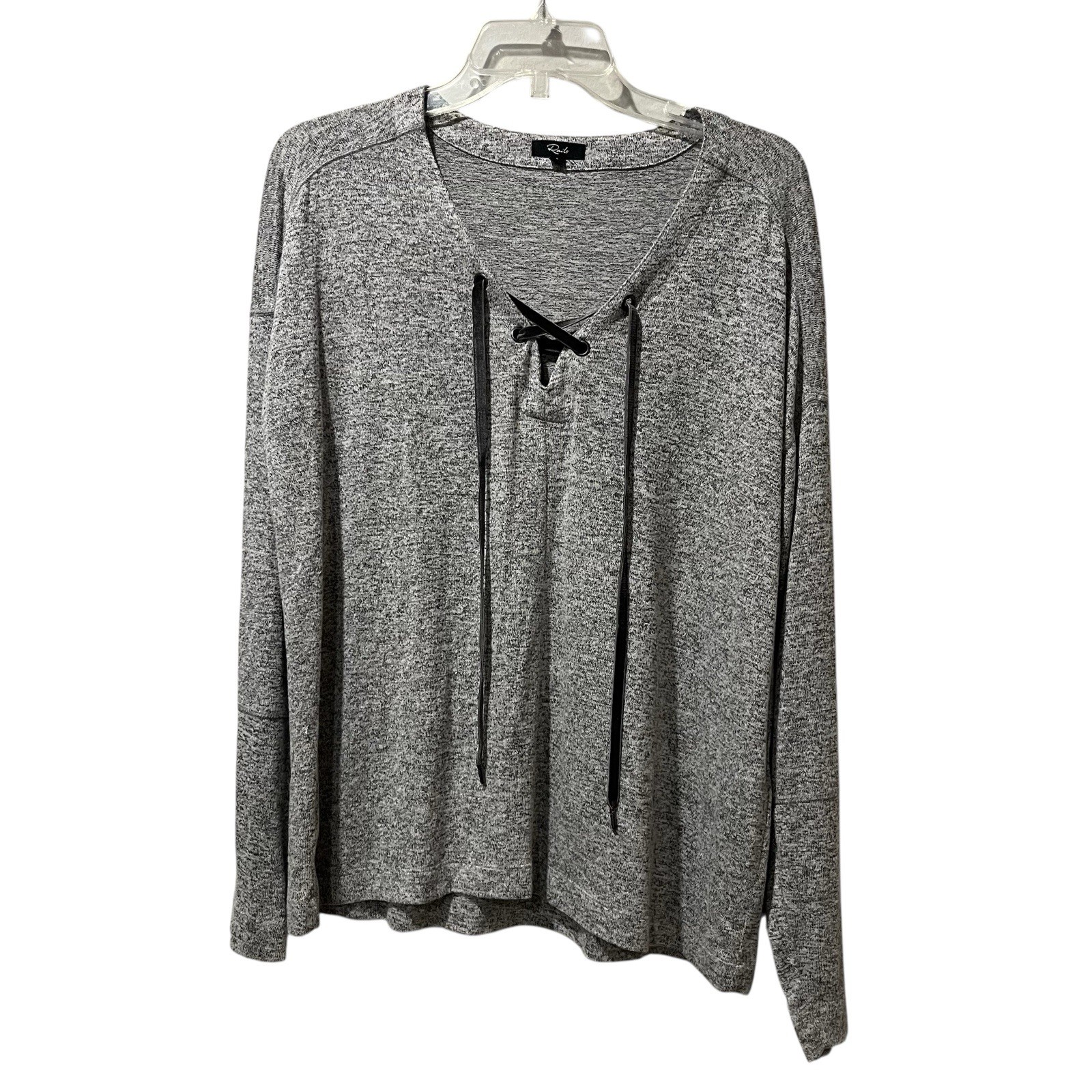 RAILS Leigh V-neck Velvet-ties Long-sleeve Top In Melange Gray Size Large Soft!