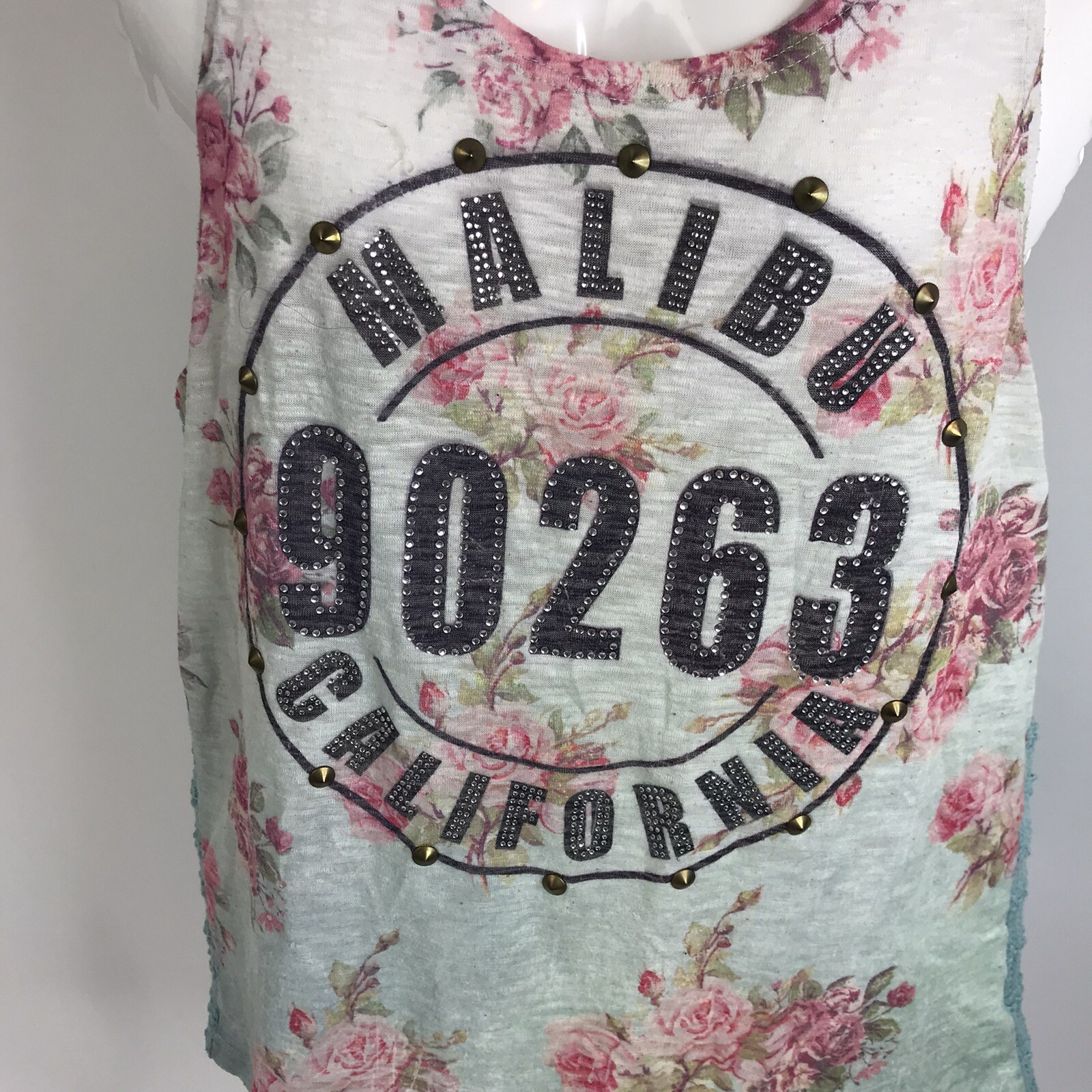 Han Clothing The Classic Embellished tank top tee M Malibu Ca 90263 Studs Floral