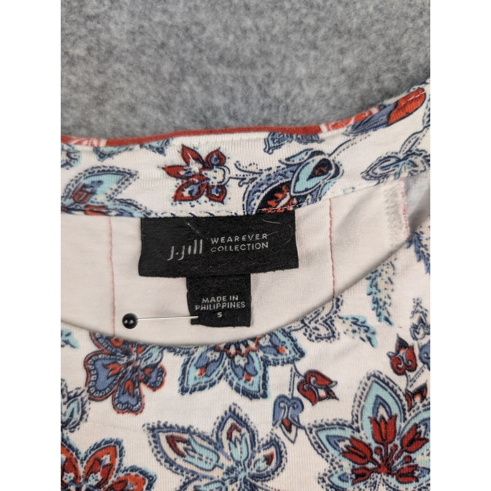 J.Jill Wearever Floral Paisley Button Back Tunic Top Rust Blue Small
