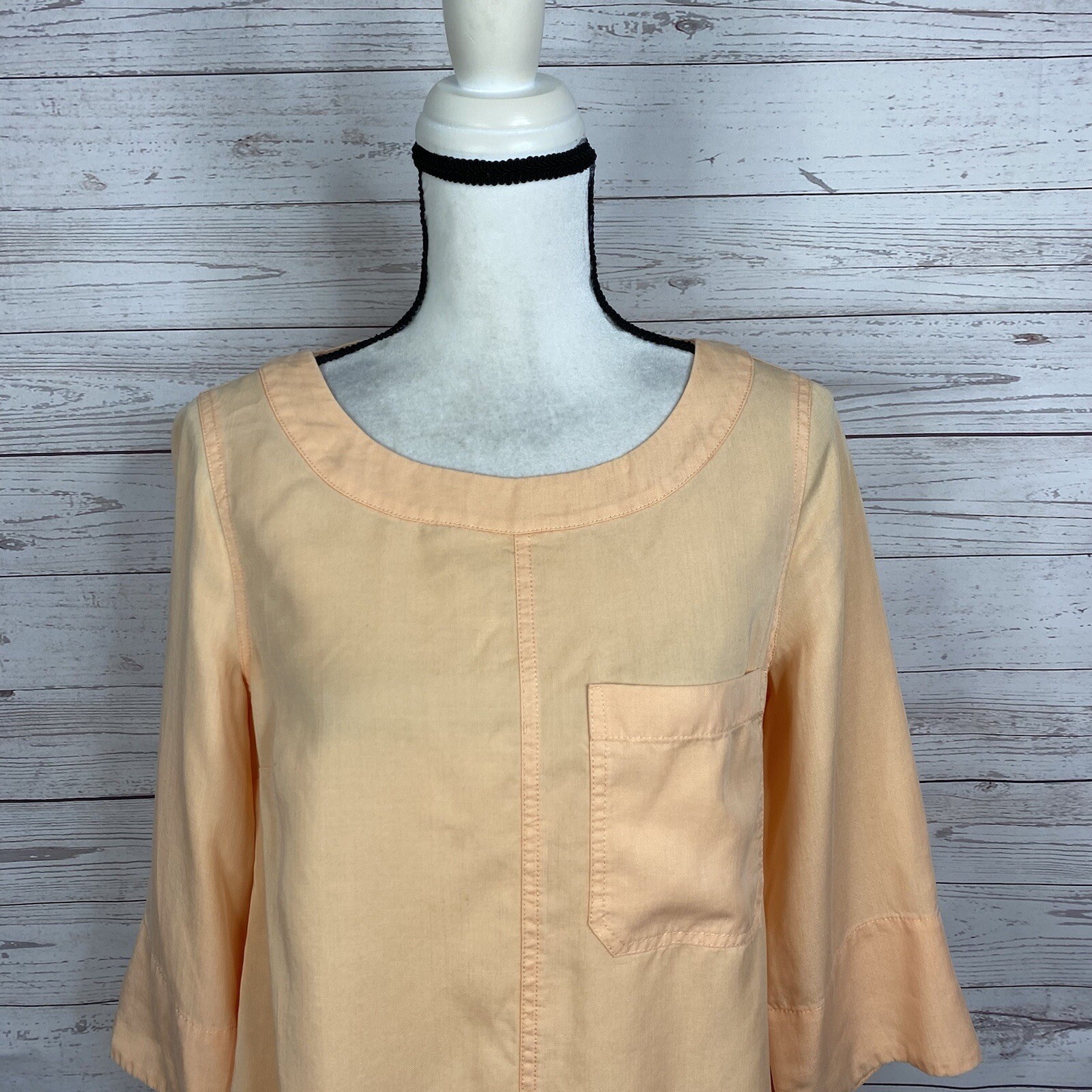 Soft Surroundings Womens Georgica Tencel Top Size XS Peach Orange 3/4 Sleeve