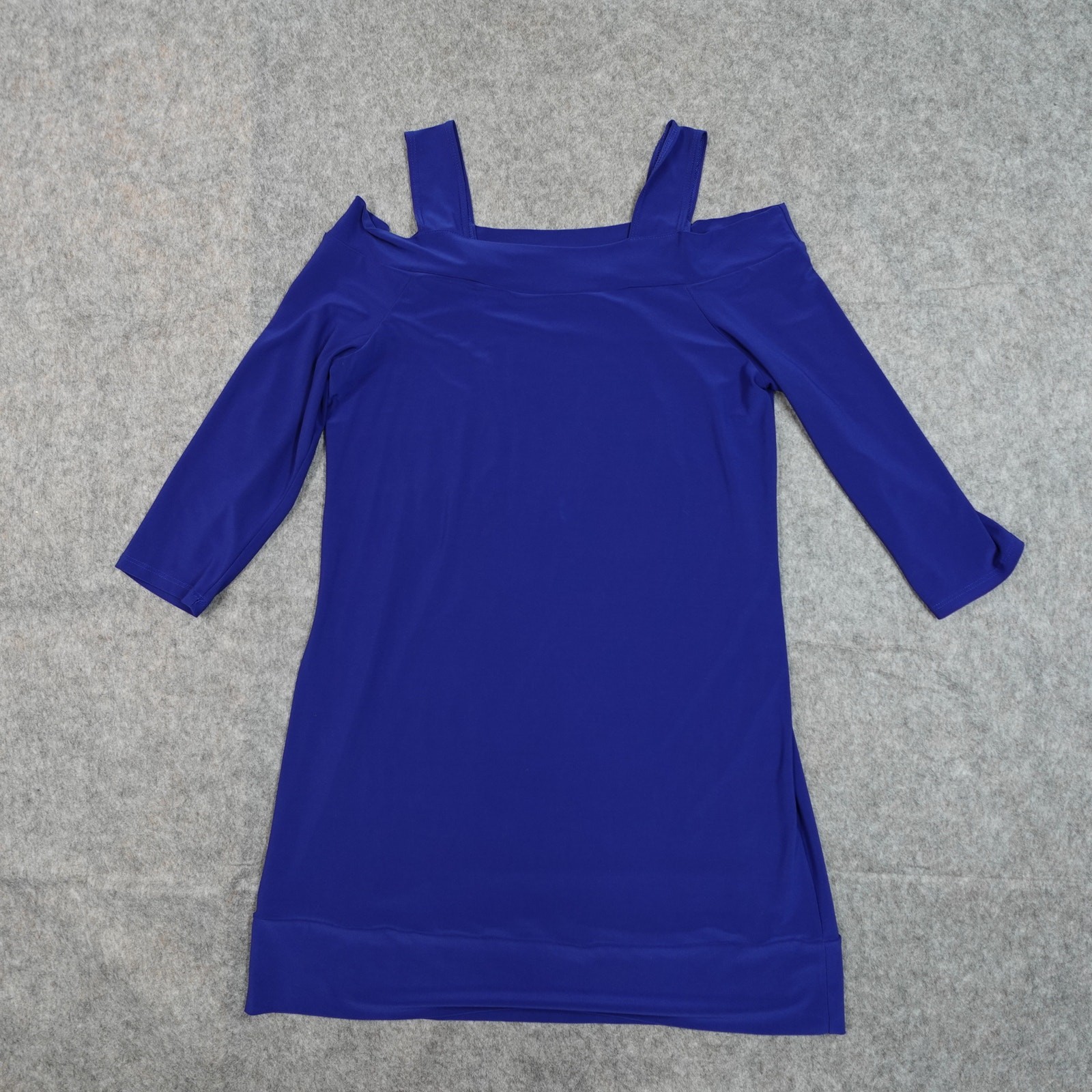 Clara Sun Woo Top Womens Medium Tunic Cold Shoulder Blue Slinky Liquid Knit