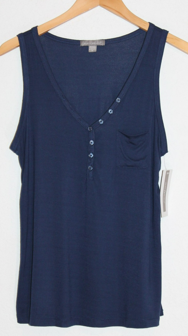 Peace & Pearls blue tank NWT V-neck Size Medium MSRP $25 rayon blend Summer