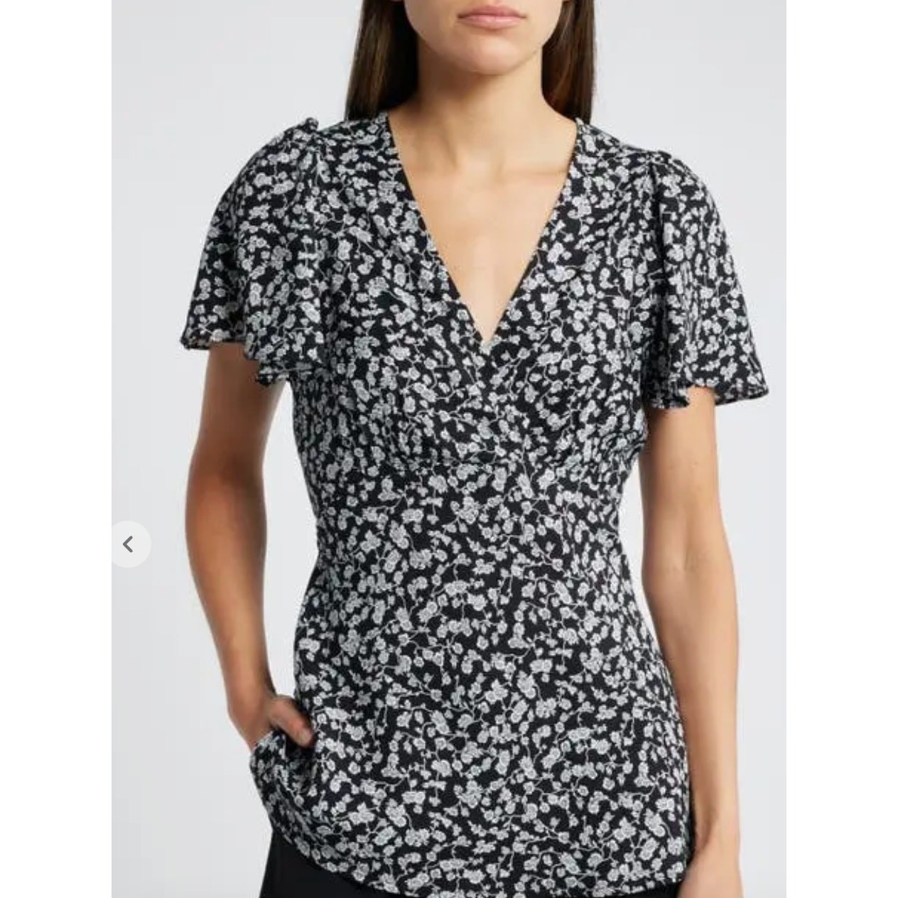 Faithfull the Brand Floral Boda Top Blouse Flutter Sleeve Black White 6