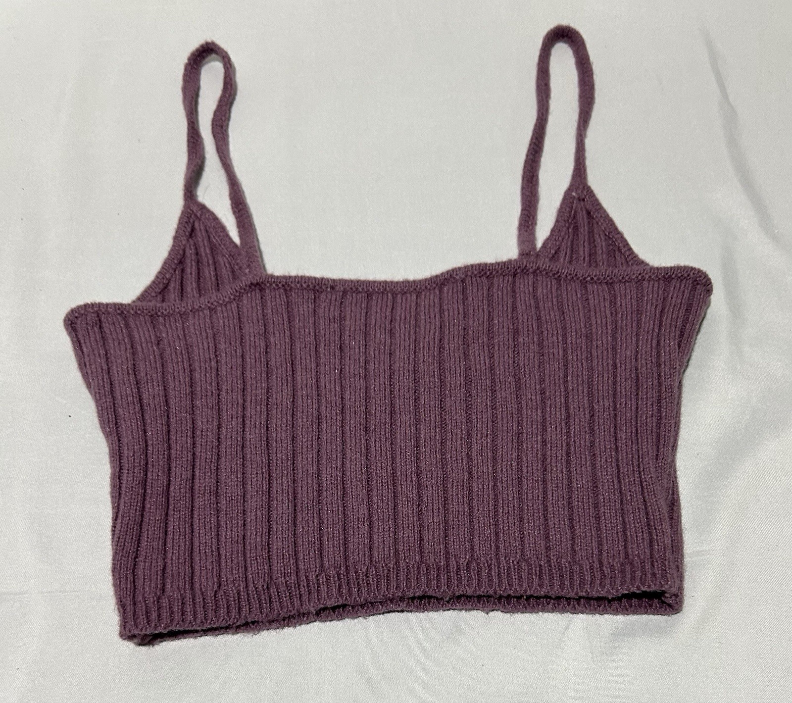 Zara Womens Small Wool Blend Cropped Knit Tank Top Mauve Purple Ribbed Cami