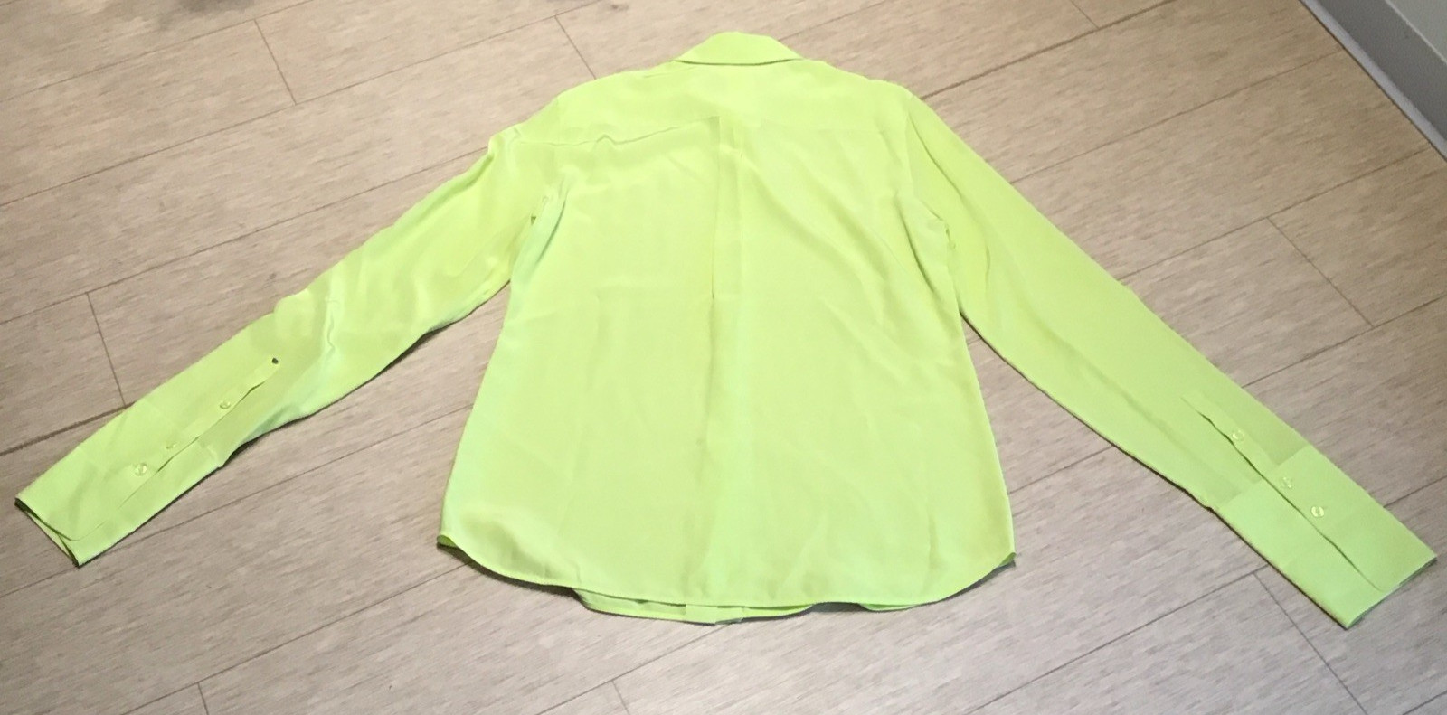 Max Mara SPORTMAX Algebra Lime Silk Shirt Button Front Elongated Cuffs NWOT US14