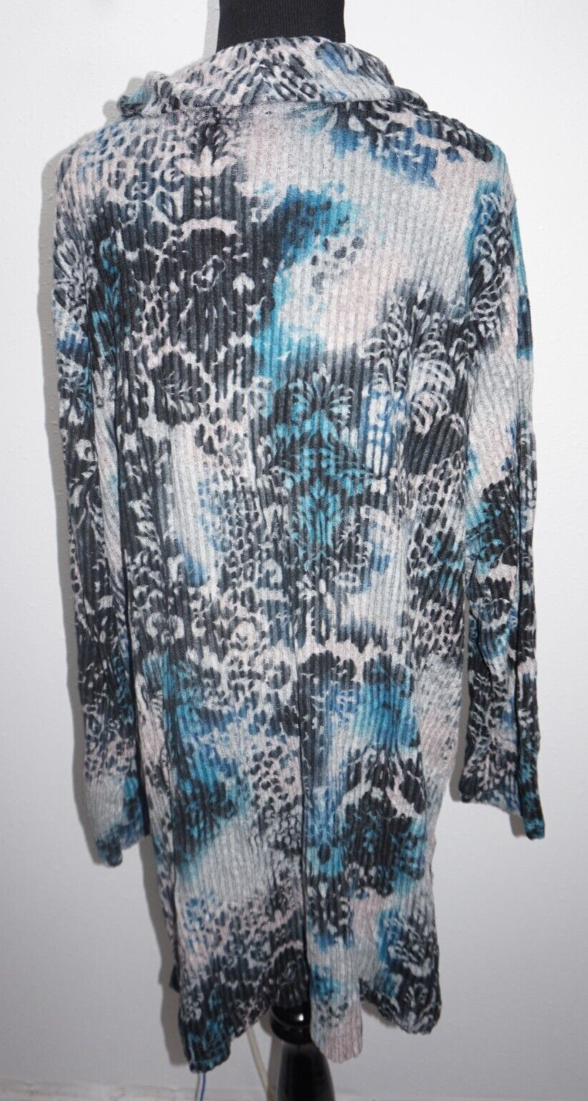 Grace Ribbed Cowl Neck Tunic Top Shirt Gray Blue Black Womens Sz 2X