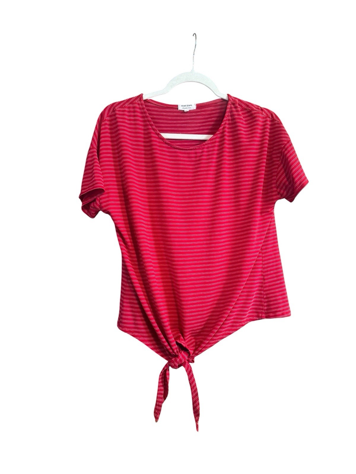 Women’s Red With White Stripes Top W/Front Tie Detail Size M By Hearts And Hips