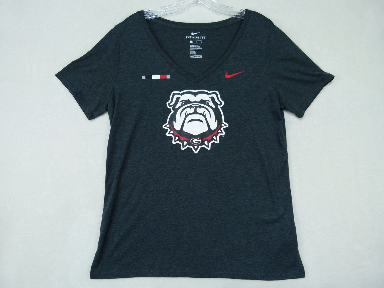 Nike Women Gray Tri-Blend Bulldog Graphic V-Neck T-Shirt Size L