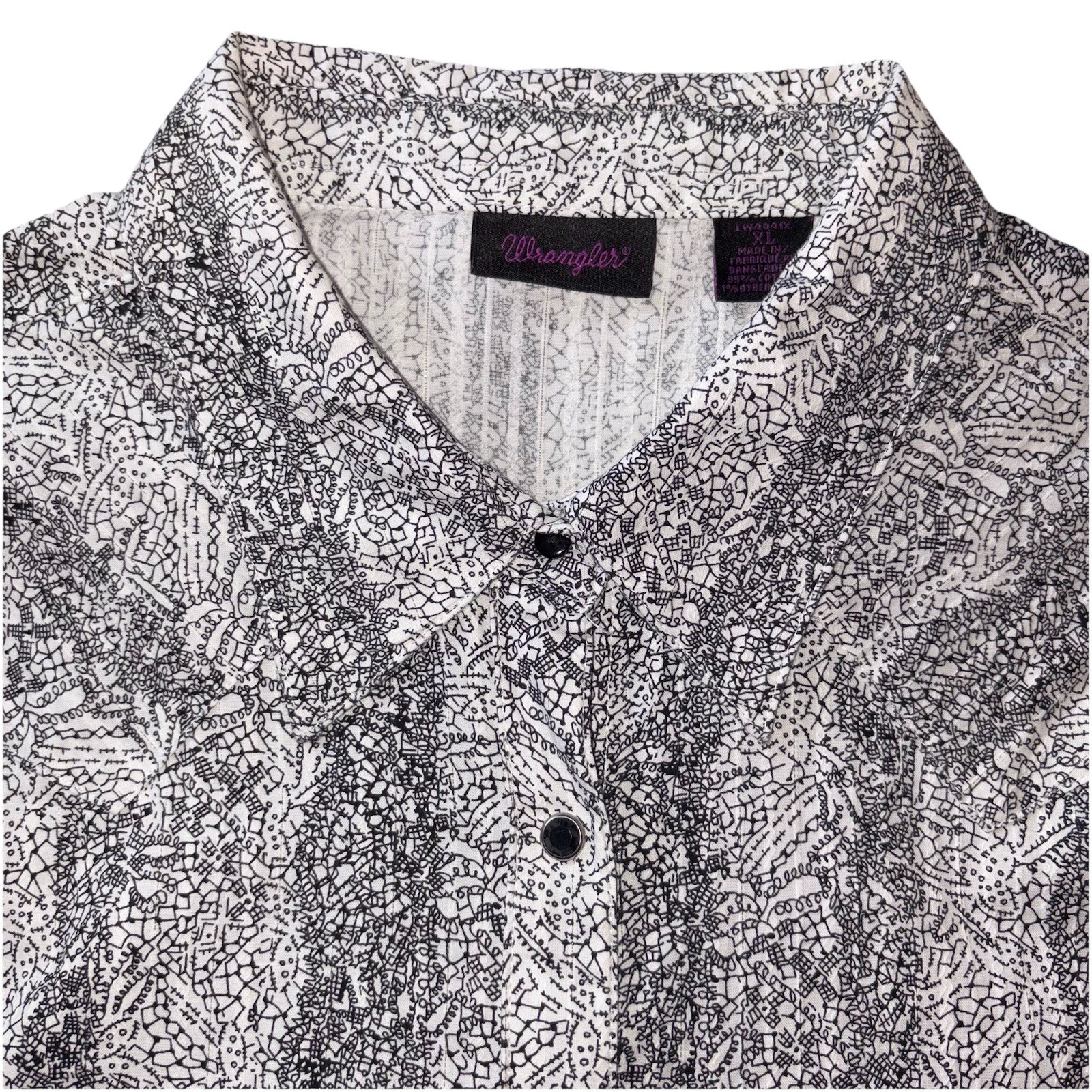 Wrangler Western Snap Shirt Womens XL Black White Abstract Stripe LWA041X Rodeo
