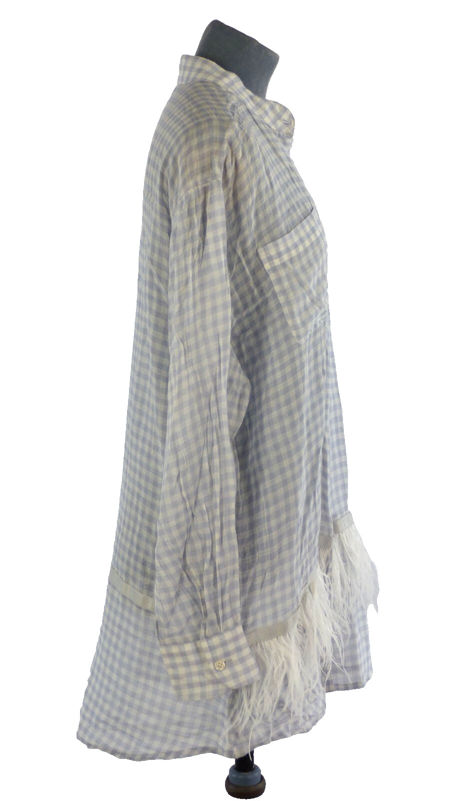Twinset Simona Barbieri Gingham Cotton Shirt Feather Trim Longline Casual S
