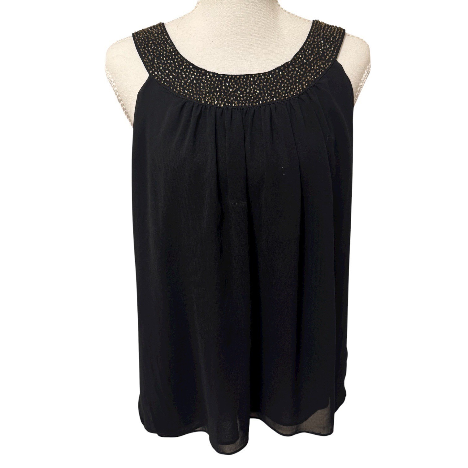 MM Couture Beaded Neckline Women Top Size Medium Black Sleeveless Blouse NEW