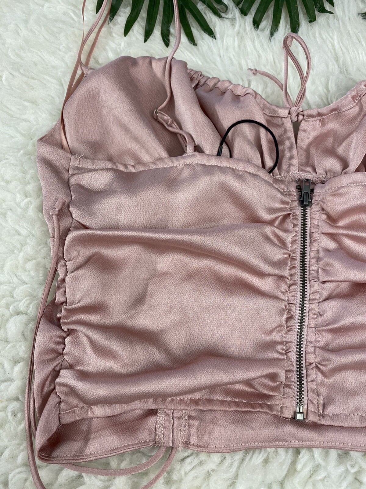 Cotton Candy LA Women Silky Sz M Pink Adjustable Thin Strap Crop Top Zipper Back