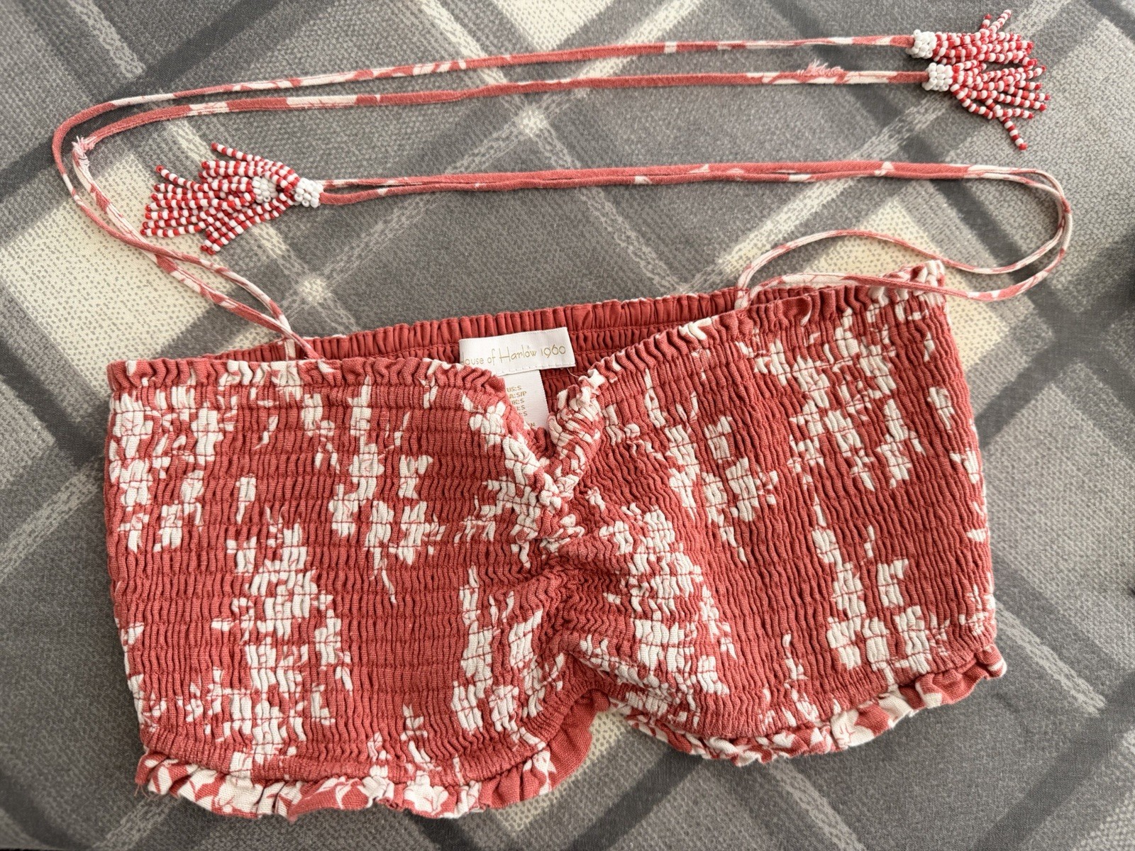 House of Harlow 1960 Boho-inspired Beaded Festival Sweetheart Crop Top – Size S