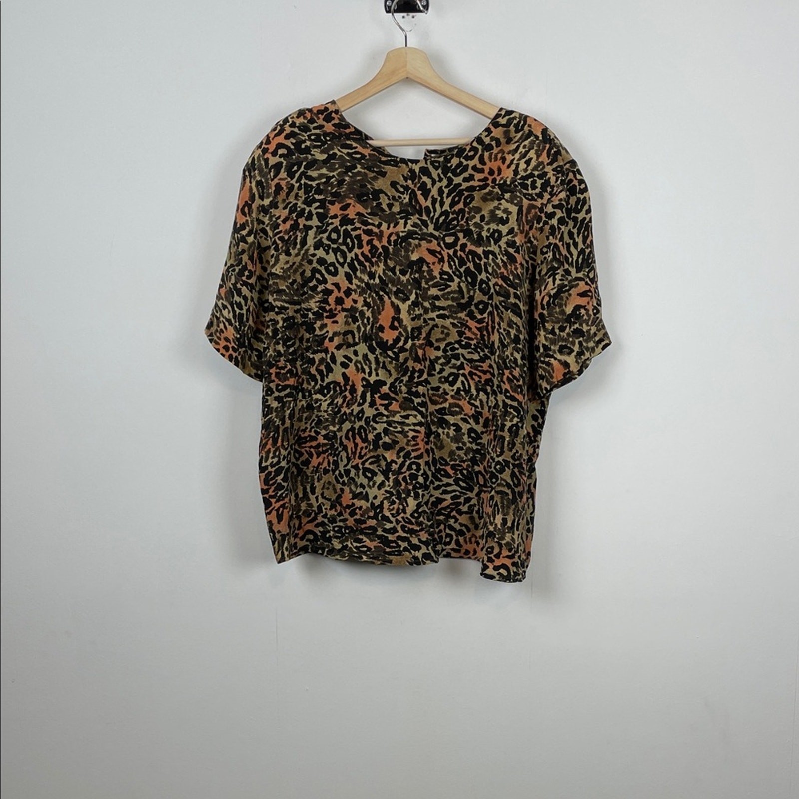 NYC Blouse Co Silk Leopard Print Short Sleeve Pulloveer Vintage Women’s 18W Top