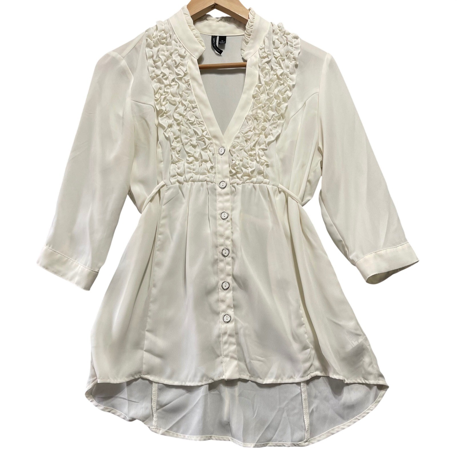 Love + Haight Ruffle Blouse Women M Cream Empire Waist Boho Romantic Cottagecore