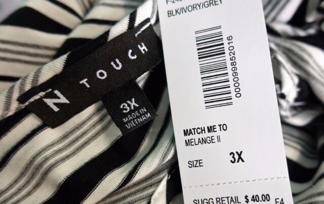N Touch Women Plus 1x 2x 3x Black Gray Ivory Striped Sweater Top Blouse Shirt