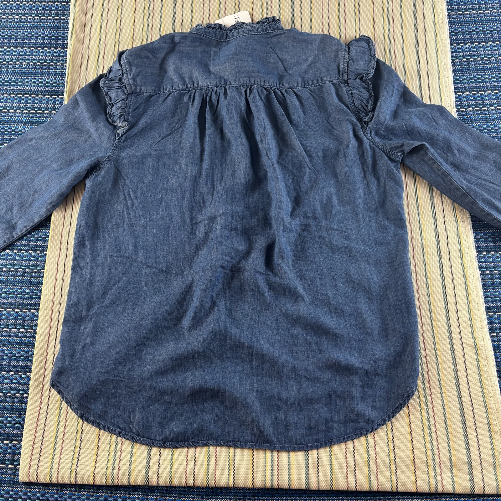 Lola River Shirt Womens Large Tencel Tori Medium Wash Long Sleeve Ruffle NYC