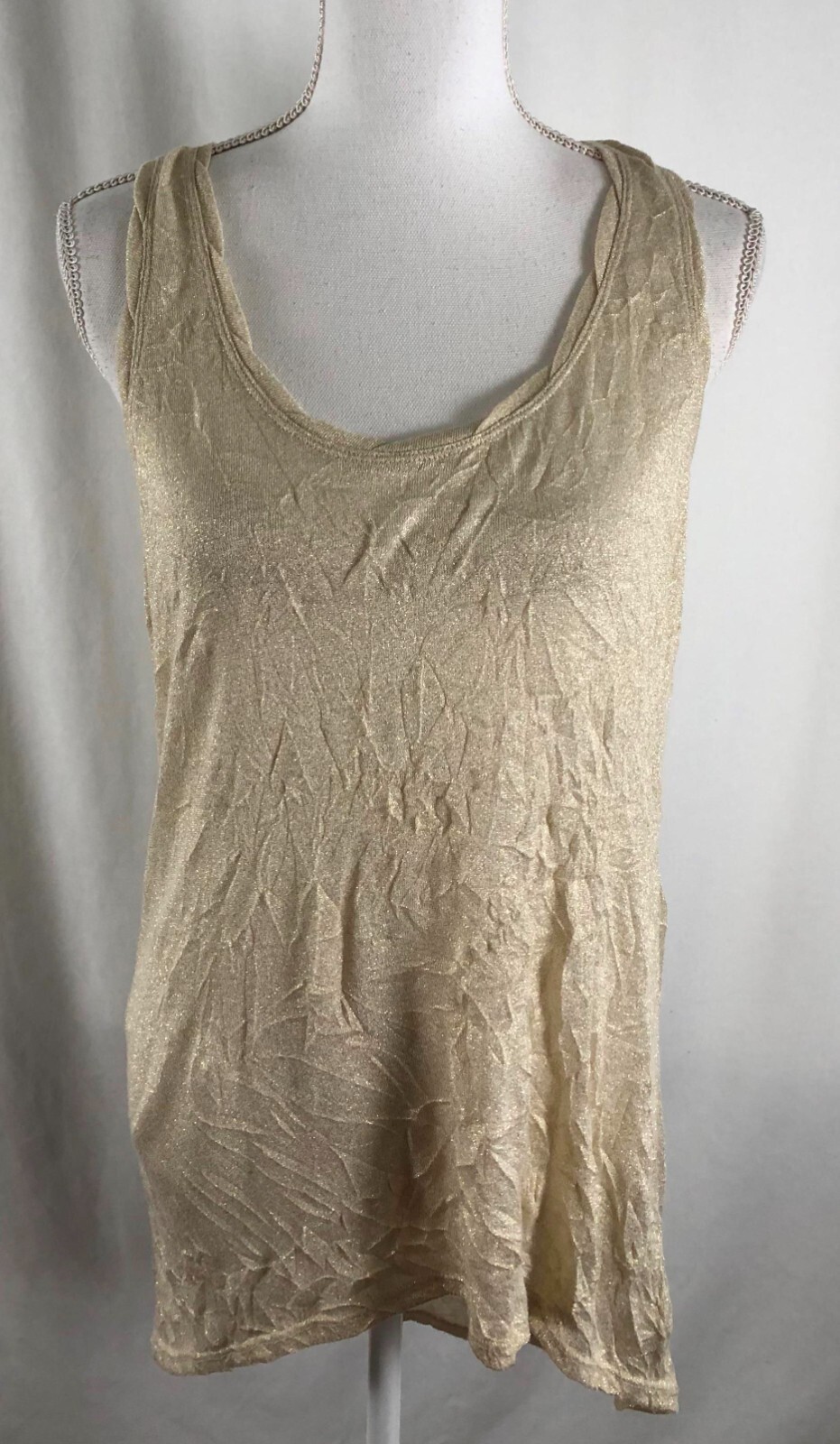 Free People Womens Top Sleeveless Ivory Shiny Gold Polyester Rayon Linen Small
