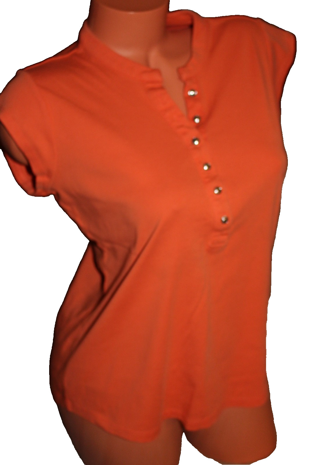 Calvin Klein Women’s Orange Cap-Sleeve Partial Button Front Top Size Medium