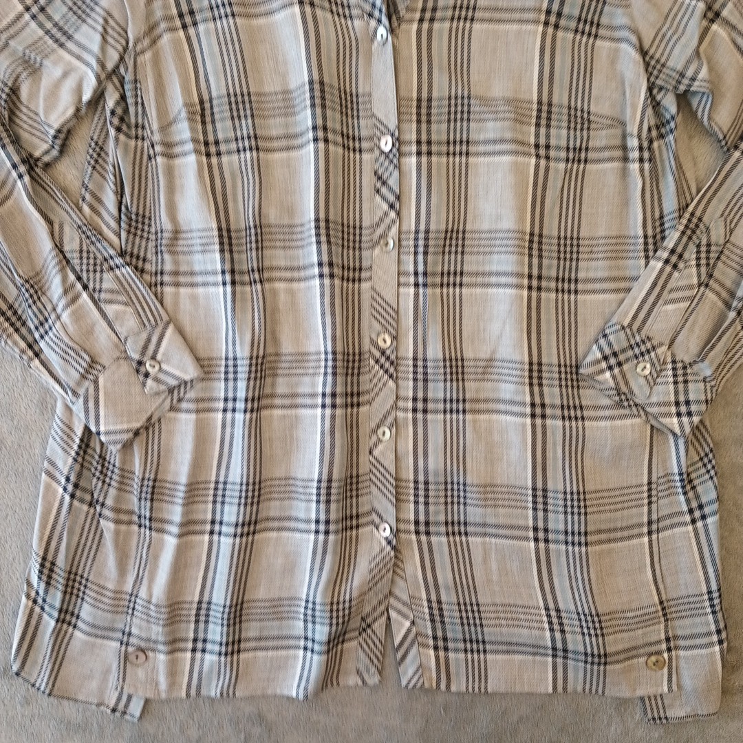J.Jill Shirt Womens Medium Gray Plaid Thigh Length Long Sleeve Button Up Rayon
