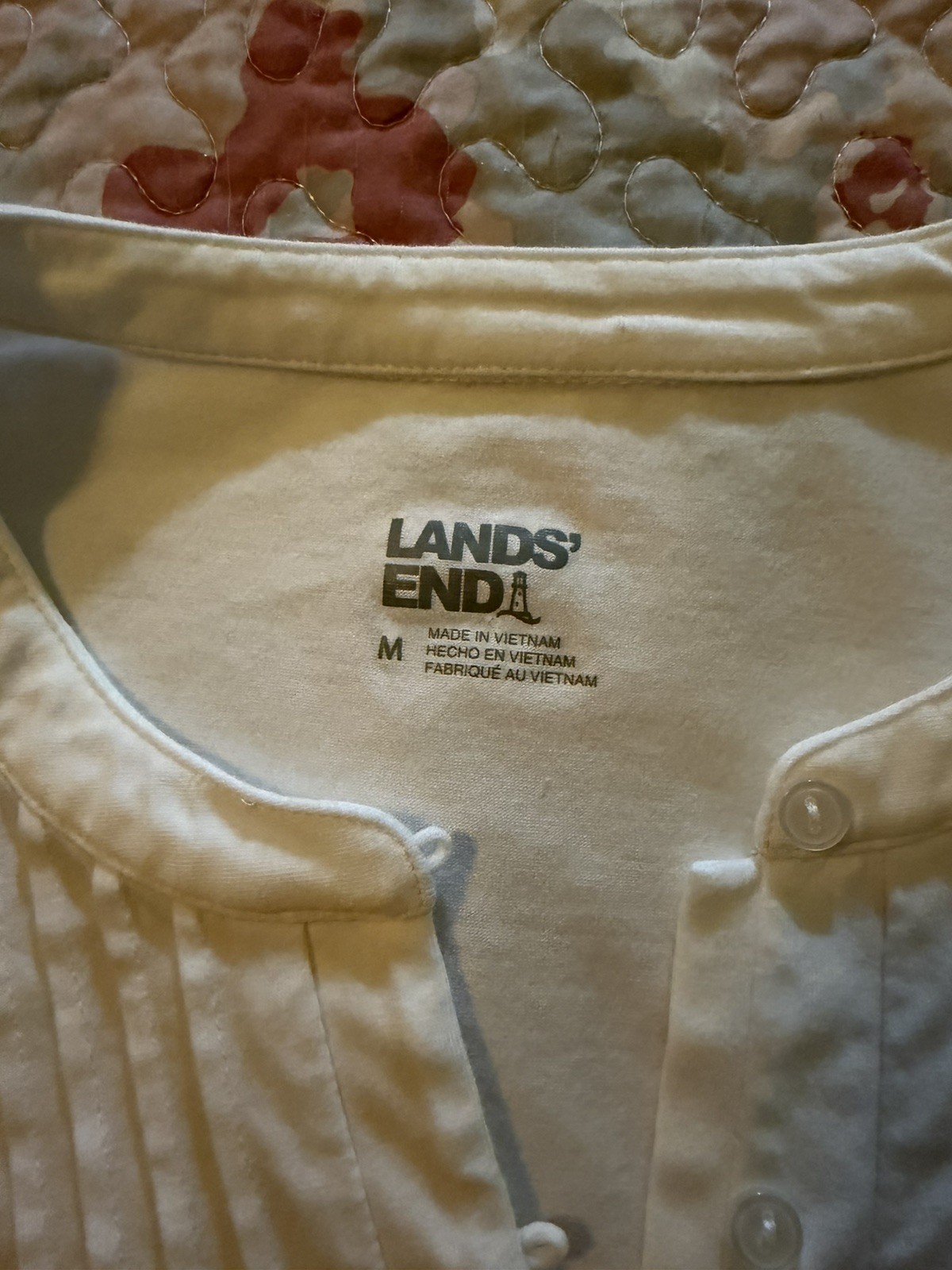 Lands End Lightweight Jersey Button Pintuck Top Size M White Spandex Cleangirl