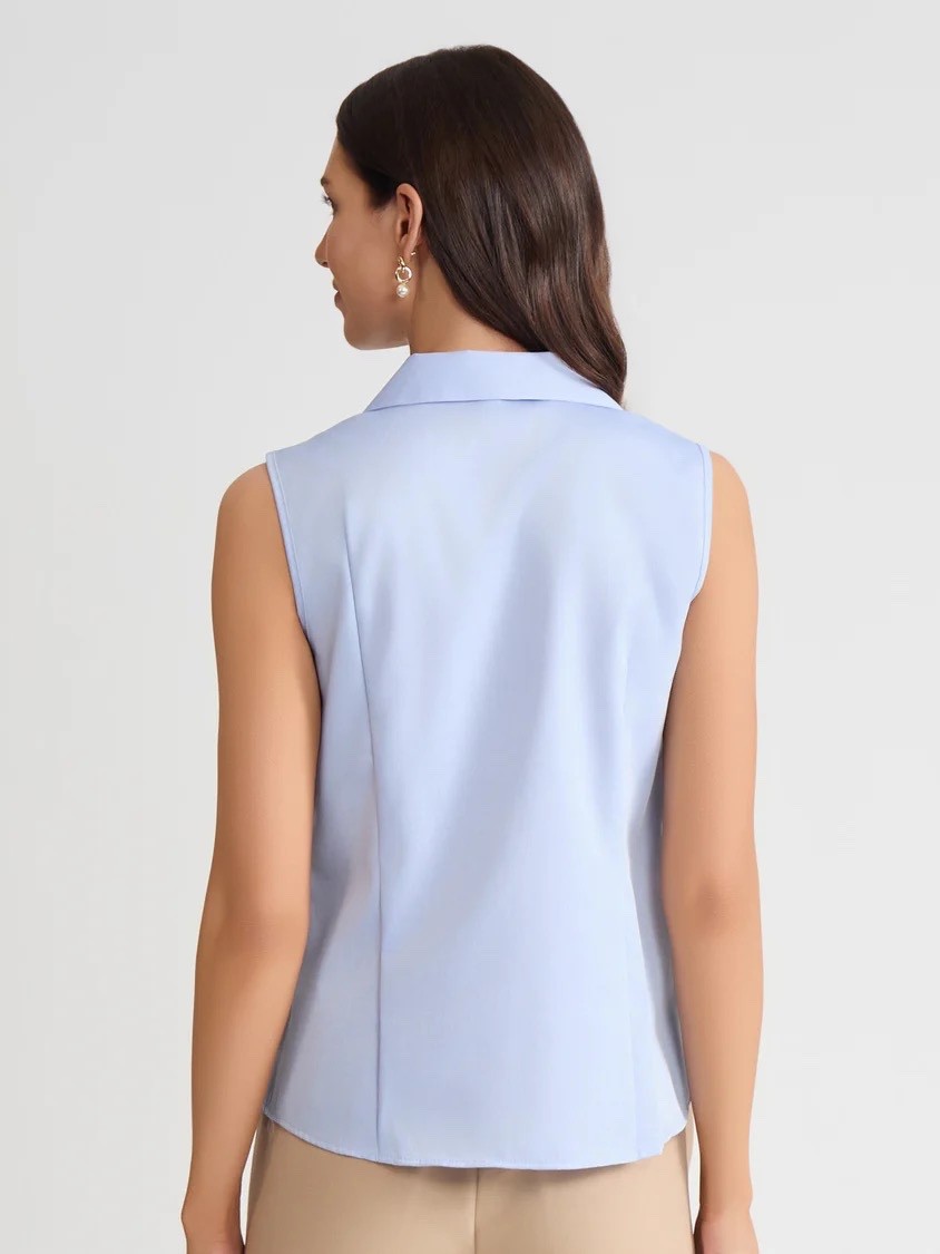 NWT Jones New York Non-Iron Blue Sleeveless Easy Care Button-Up Shirt Size L