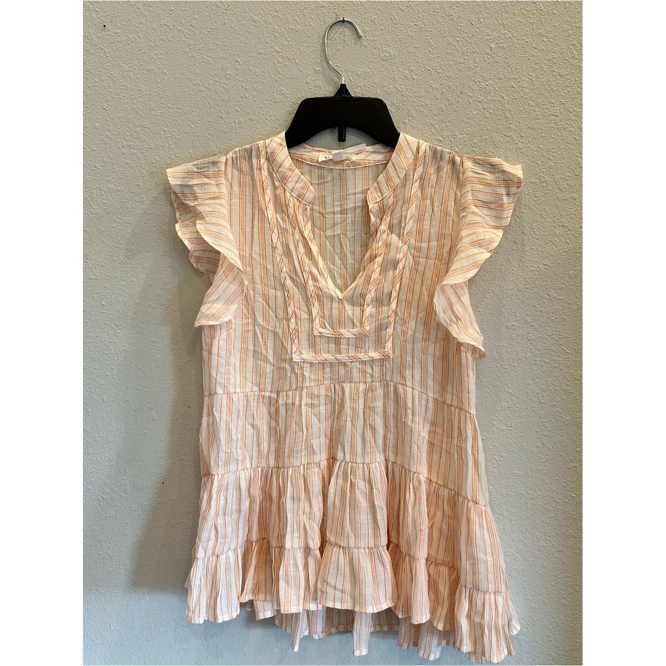 Blu Pepper Striped Ruffle Sleeve Tiered Peplum Blouse Boho Summer Top