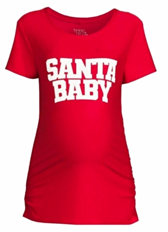 Time and Tru Maternity Stretch Knit “SANTA BABY”Santa Claus Tee Red XXL(20)bin1s
