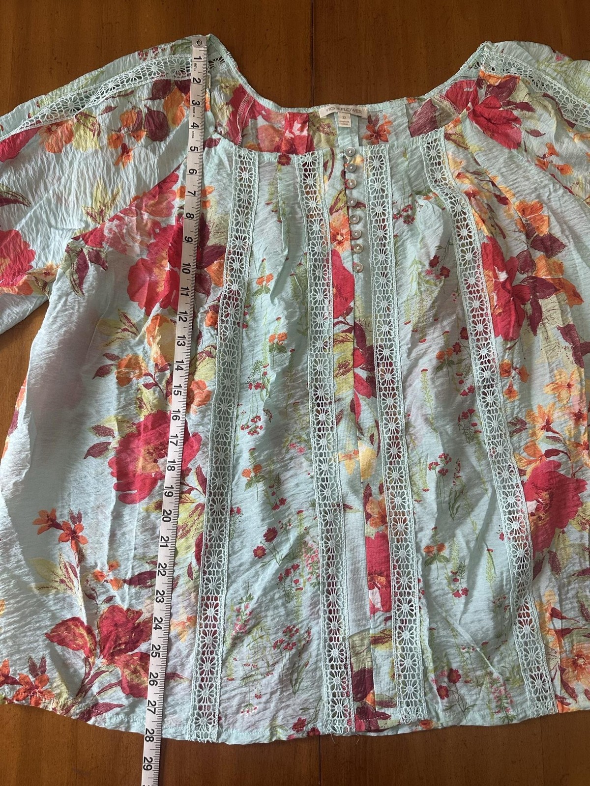 Fig + Flower Blouse Womens Plus 3X Multicolor Floral Crochet Boho Peasant Tunic