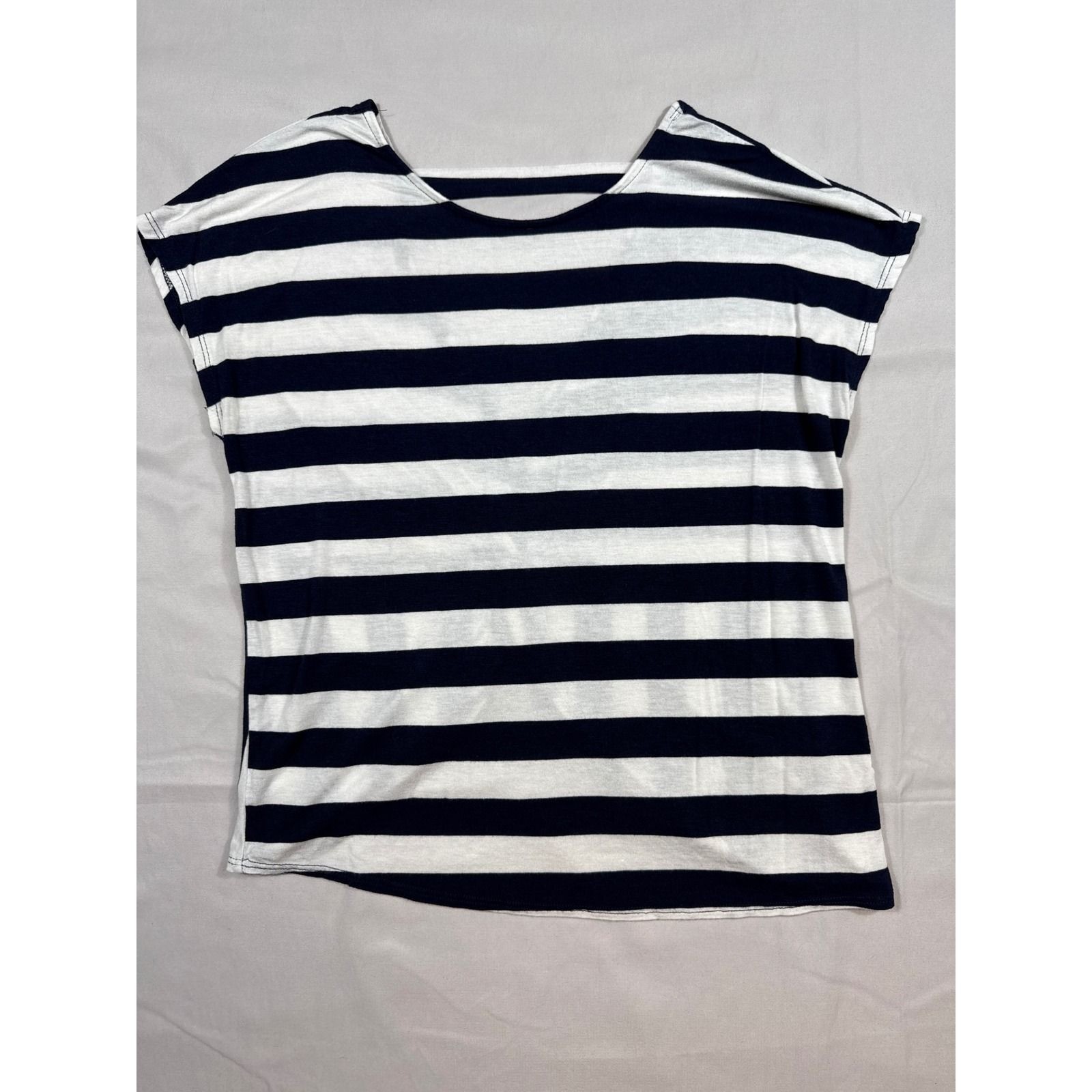 Green Envelope Womens Navy Blue White Striped Twist Front Top Size M