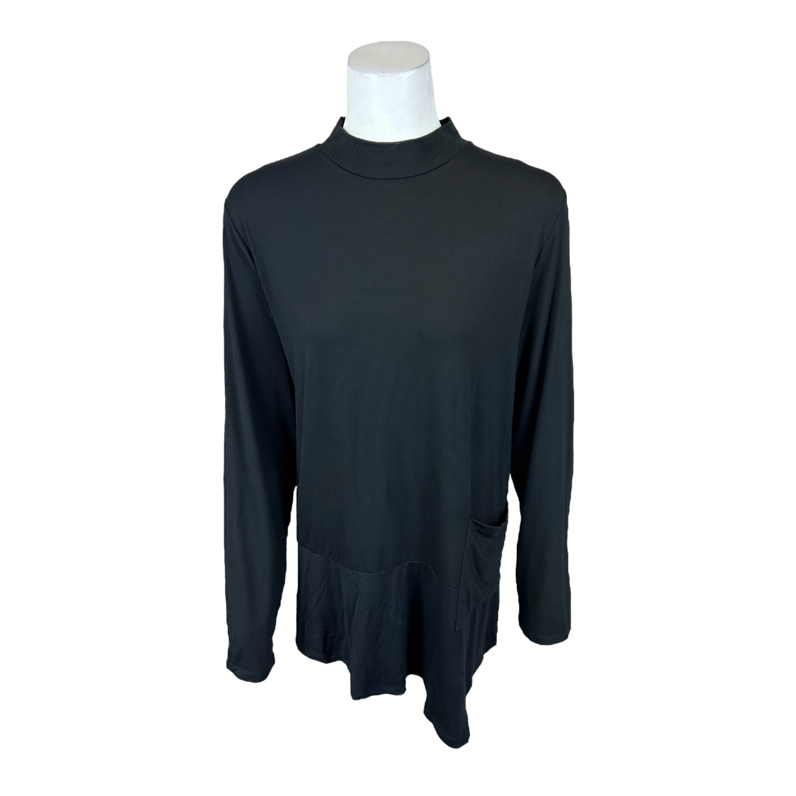 LOGO by Lori Goldstein Women’s Rayon 230 Solid Asymmetric Top Black Large Size