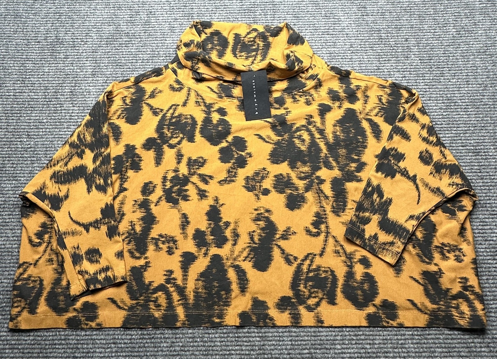 Bryn Walker Shirt Womens Small Brown Floral Turtleneck 3/4 Sleeve Made USA New