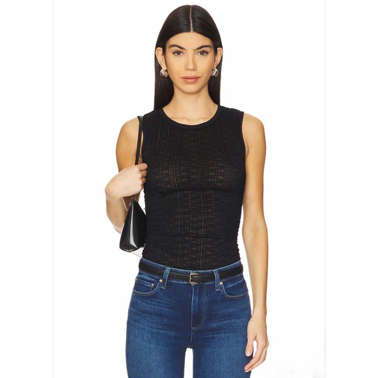 PAIGE Black Label Aela Sheer Mesh Embroidered Tank Top Quiet Luxury Minimalist S